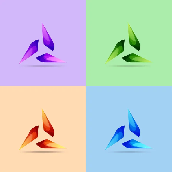 Conjunto de iconos de triángulos de colores y logotipo, ilustración vectorial — Vector de stock