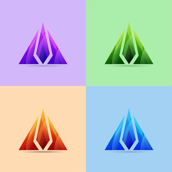 Набор красочных треугольников иконки и логотип, векторная иллюстрация — стоковый вектор