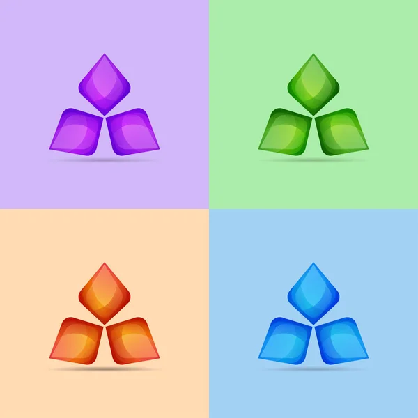Conjunto de iconos de triángulos de colores y logotipo, ilustración vectorial — Vector de stock