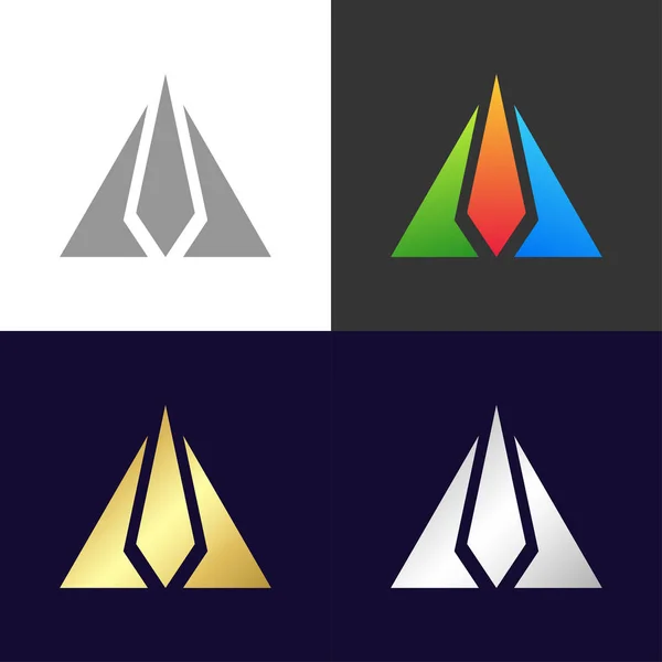 カラフルな三角形のアイコンとロゴ、ベクトルイラストのセット — ストックベクタ