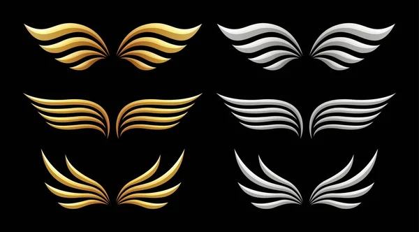 Set vleugels op zwarte achtergrond, vectorillustratie — Stockvector