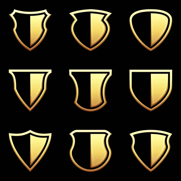Conjunto de ícone de escudo sobre fundo preto, ilustração vetorial —  Vetores de Stock