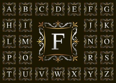 A 'dan Z' ye altın ve gümüş lüks harf, vektör illüstrasyonu