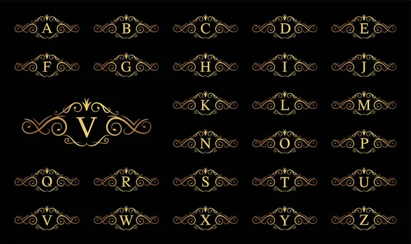 ( 영어 ) Golden luxury letter a to Z on black background, vector illustration — 스톡 벡터