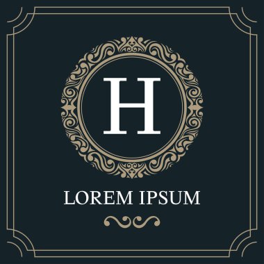 Lüks logo şablonu, mavi arkaplan üzerinde ilk harf H, vektör illüstrasyonu