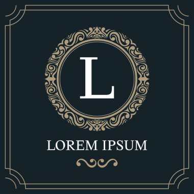 Lüks logo şablonu, mavi arkaplan üzerinde ilk harf L tipi, vektör illüstrasyonu