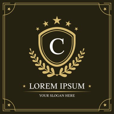 Lüks logo şablonu, ilk harf C, vektör illüstrasyonu