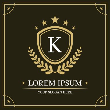 Lüks logo şablonu, ilk harf K, vektör illüstrasyonu
