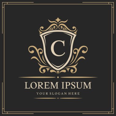 Lüks logo şablonu, C harfi logo tasarımı, vektör illüstrasyonu