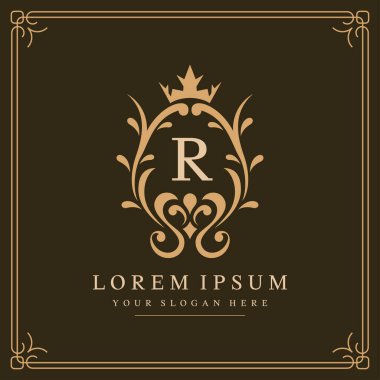 Kahverengi arkaplanda R harfi vektör logo şablonu, vektör ilülasyonu