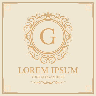 Lüks logo şablonu, krema arka planında ilk harf G