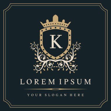 Lüks monogram logo şablonu, K harfi logo tasarımı, vektör illüstrasyonu