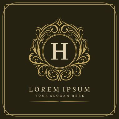 Kahverengi arkaplanda H harfi vektör logo şablonu, vektör ilülasyonu