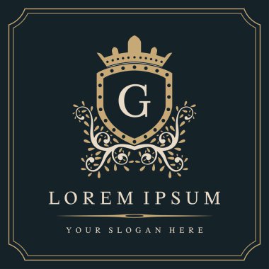 Lüks monogram logo şablonu, G harfi logo tasarımı, vektör illüstrasyonu