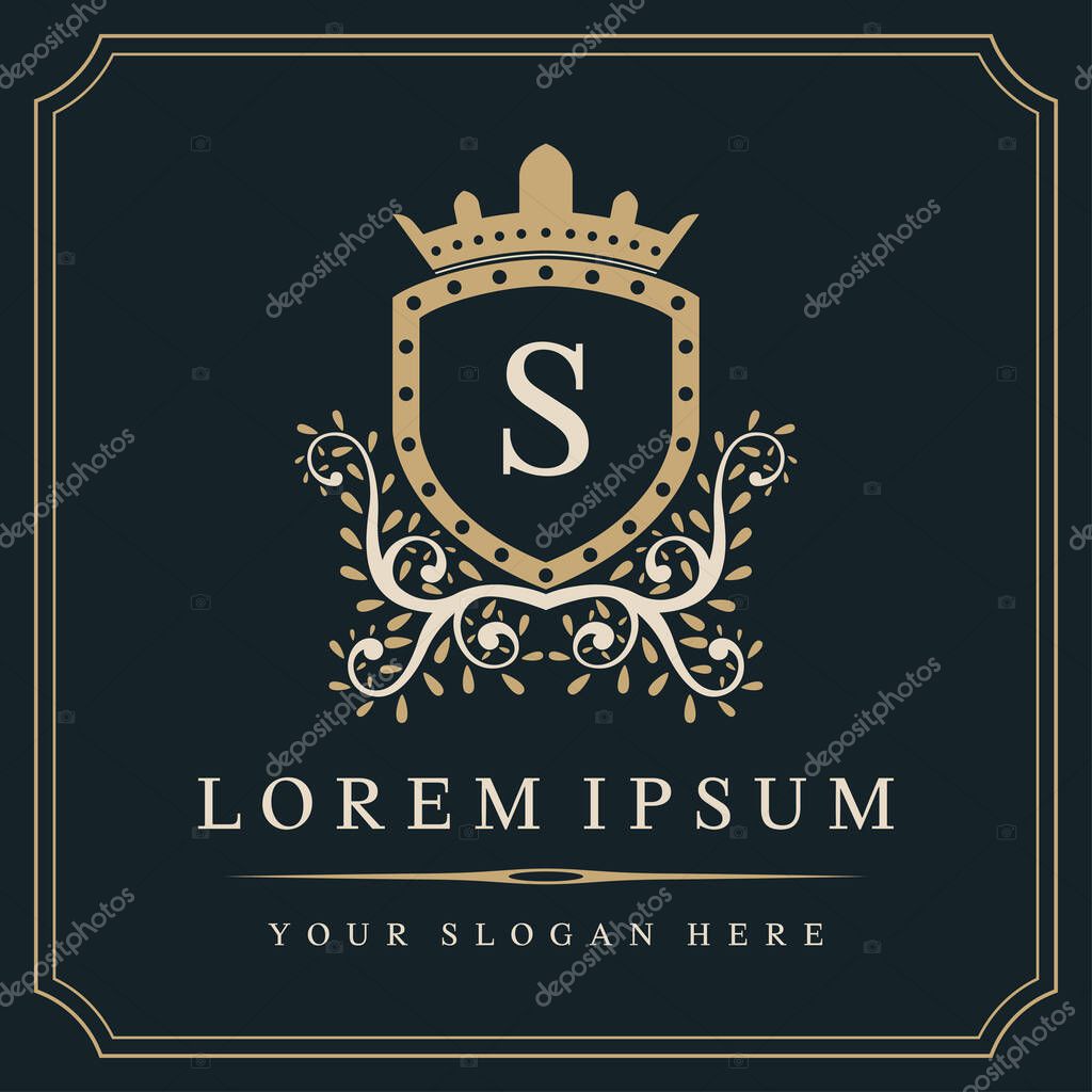 Luxury monogram logo template, letter S logo design, vector illustration