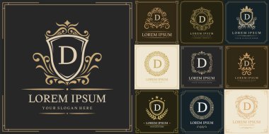 Lüks logo şablonu, ilk harf D, vektör illüstrasyonu