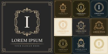 Lüks logo şablonu seti, ilk harf tipi I, vektör illüstrasyonu
