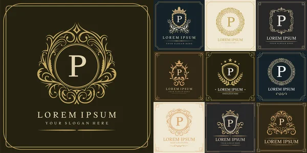 stock vector Set of luxury logo template, Initial letter type P, vector illustration