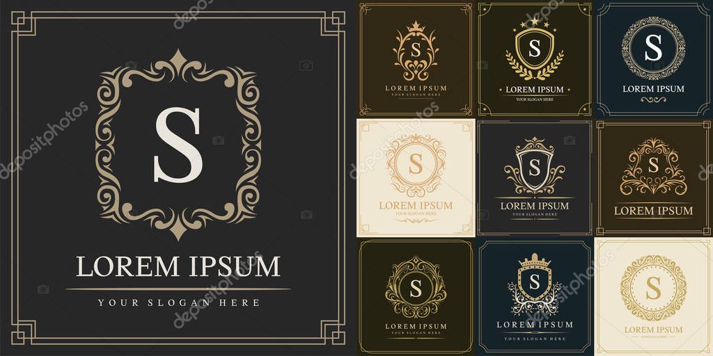 Set of luxury logo template, Initial letter type S, vector illustration