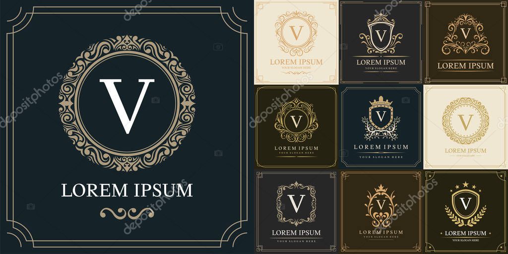 Set of luxury logo template, Initial letter type V, vector illustration
