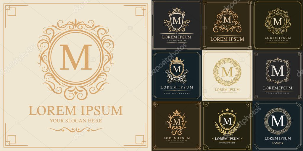 Set of luxury logo template, Initial letter type M, vector illustration
