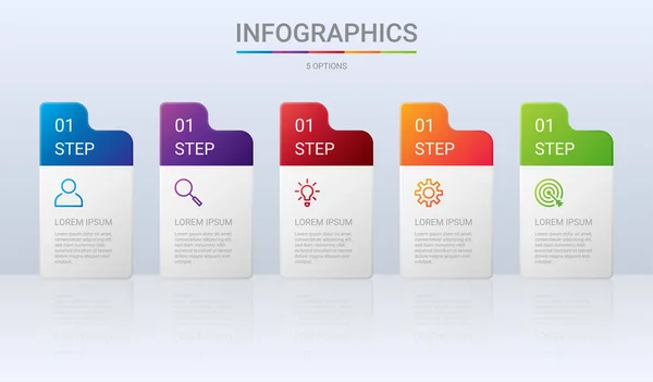 Πολύχρωμο Πρότυπο Infographic Χρονοδιάγραμμα Βήματα Γκρι Φόντο Διανυσματική Απεικόνιση — Διανυσματικό Αρχείο