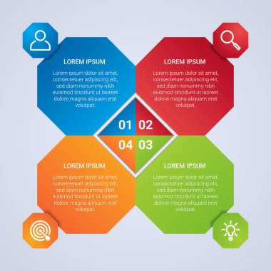 İş veri görselleştirmesi, gri arkaplan üzerinde 4 adımlı bilgi şablonu, vektör illüstrasyonu