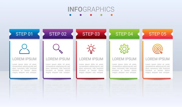 Απεικόνιση Επιχειρηματικών Δεδομένων Πρότυπο Infographic Βήματα Γκρι Φόντο Διανυσματική Απεικόνιση — Διανυσματικό Αρχείο