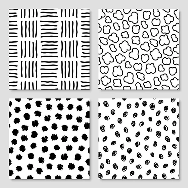 Set Hand Drawn Ink Seamless Pattern Vector Illustration — Stock Vector