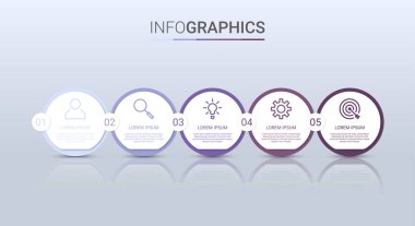 İş veri görselleştirmesi, gri arkaplan üzerinde 5 adımlı bilgi şablonu, vektör illüstrasyonu