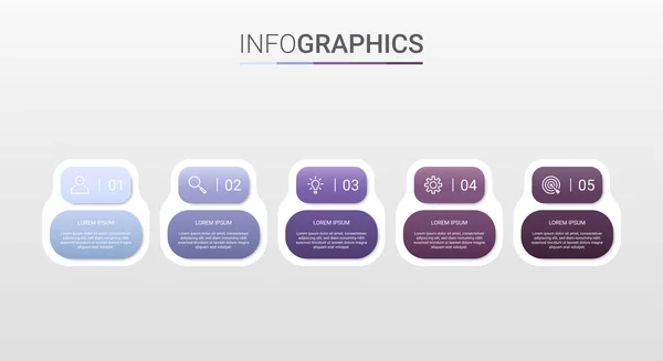 Vizualizare Date Afaceri Șablon Infografic Pași Fundal Gri Ilustrație Vectorială — Vector de stoc