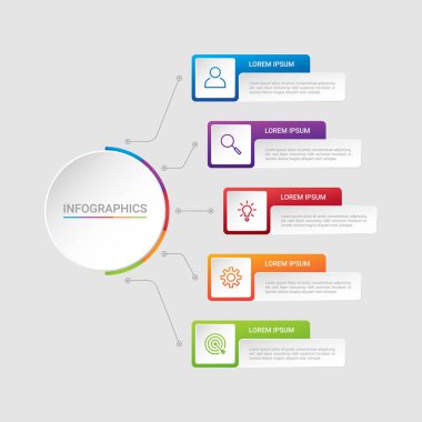 İş veri görselleştirmesi, gri arkaplan üzerinde 5 adımlı bilgi şablonu, vektör illüstrasyonu