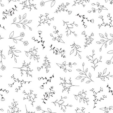 Elle çizilmiş çiçekli kusursuz desen, vektör illüstrasyonu