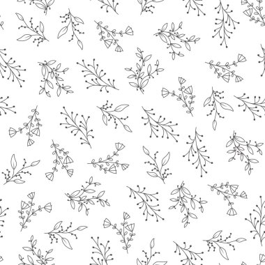 Elle çizilmiş çiçekli kusursuz desen, vektör illüstrasyonu