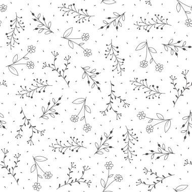 Elle çizilmiş çiçekli kusursuz desen, vektör illüstrasyonu