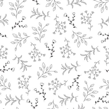 Elle çizilmiş çiçekli kusursuz desen, vektör illüstrasyonu