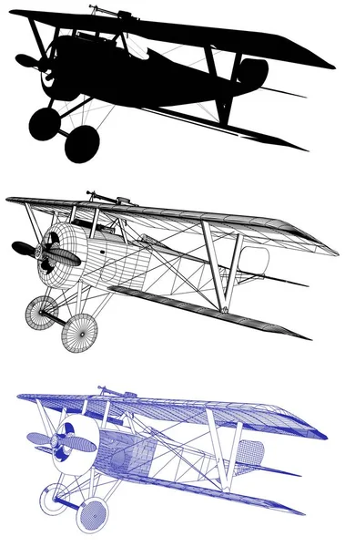 Antike alte militärische Doppeldecker Illustration Vektor — Stockvektor