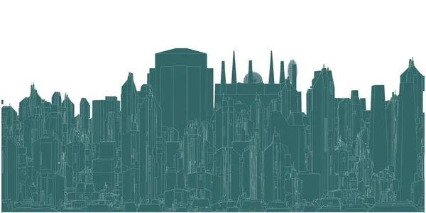 Futurista Megalópolis Ciudad Rascacielos Vector Paisaje Vista — Vector de stock