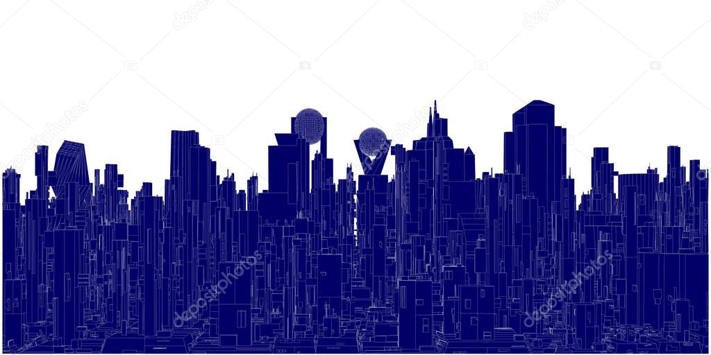 Futuristic Megalopolis City Of Skyscrapers Vector Landscape View.