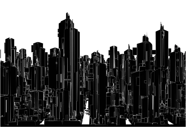 Futurista Megalopolis Cidade Arranha Céus Vector Paisagem Vista — Vetor de Stock