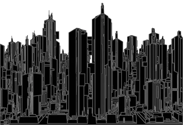 Futurista Megalopolis Cidade Arranha Céus Vector Paisagem Vista — Vetor de Stock