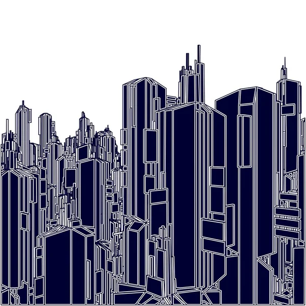 Futurista Megalopolis Cidade Arranha Céus Vector Paisagem Vista —  Vetores de Stock