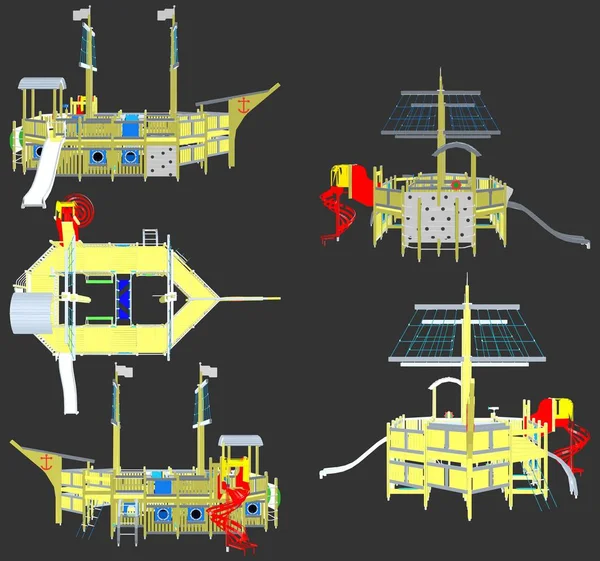 船舶载体形状的儿童游乐场 — 图库矢量图片
