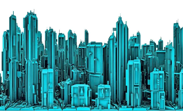 Ilustración Vista Panorámica Los Rascacielos Futuristas Ciudad —  Fotos de Stock