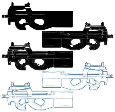  Otomatik silah izole üzerinde beyaz vektör