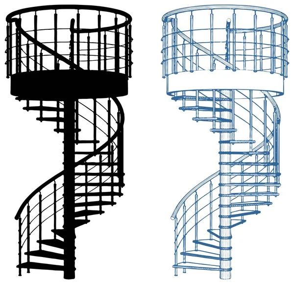 Spiral Staircase Vector Isolated White — Stock Vector