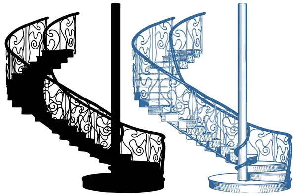 Spiral Staircase Vector Isolated White — Stock Vector