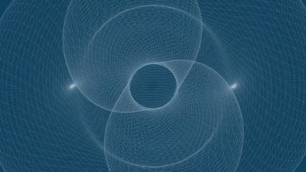 蓝色背景下的线框球面浮动扩展演化环 — 图库视频影像