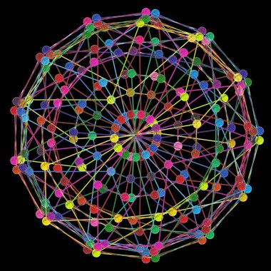 DNA molekülü fraktal ağ yapısı. Siyah arka plan üzerine izole renkli Dna dize bağlantı kavramı.