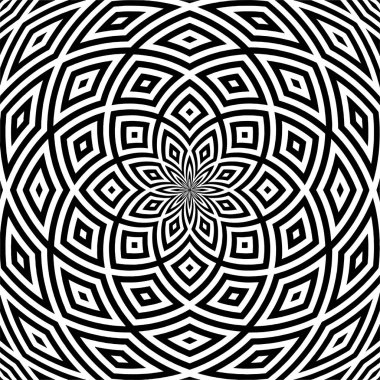 Hipnotik siyah ve beyaz çizgili şekil vektör çiçek